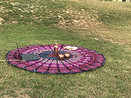 Raajsee Round Beach Tapestry Purple Mandala Throw/Boho Hippie Beach Blanket Roundie/Indian Cotton Bohemian Large Round Table Cloth-Home Decor/Yoga Mat Meditation Picnic Rug 69 Inch #TOP6