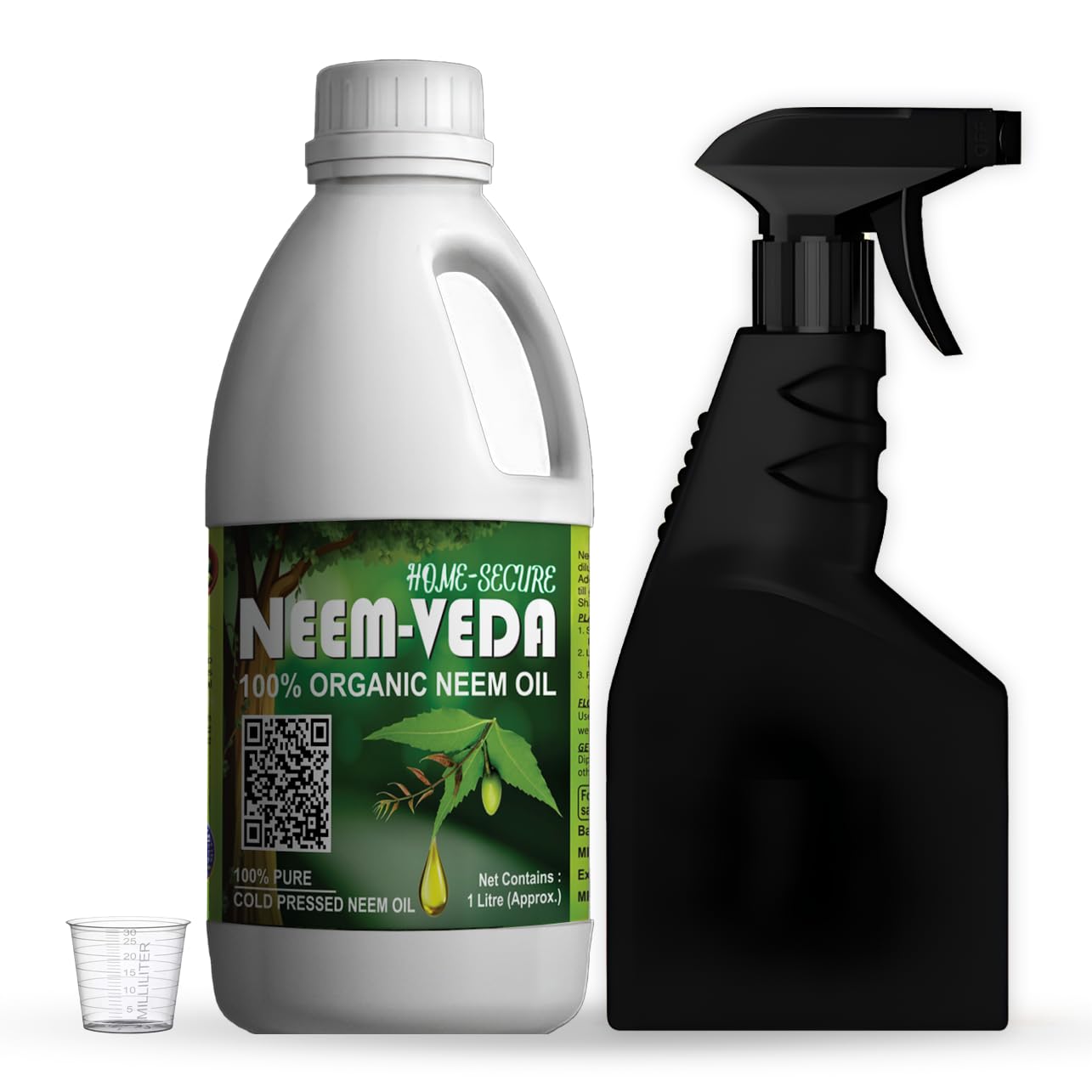 Home-Secure water soluble neem oil for plants insects, garden & organic farming 1 Liter | pure cold pressed, natural plant guard | herbal plant pest control (with Spray bottle, ml cup)