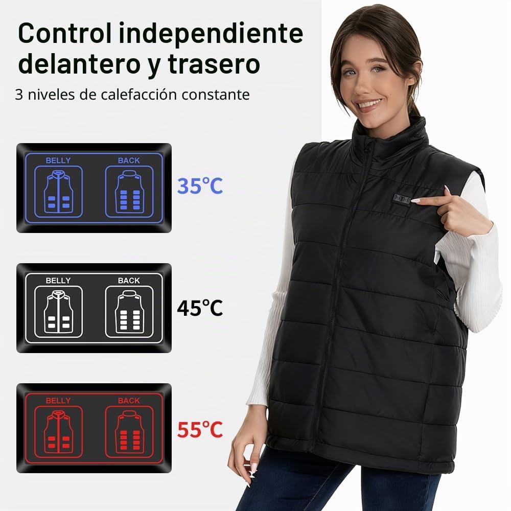 Rescien Chaleco calefactable con 15 zonas de calentamiento, 3 niveles de temperatura, compatible con 5V/7,4V, chaleco calefactor eléctrico USB