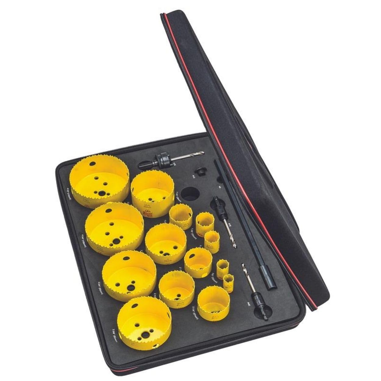 Starrett Bi-Metal Deep Cut Hole Saw with Abrasion Resistant HSS Teeth - Ideal for Cutting Metal, Steel, Wood - Includes 15 Hole Saws, A5 Extension, 3 Pilot Drills - KDC15061-N