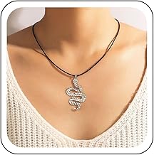 Wendalern Collier Serpent Animal Collier Pendentif Serpent en Argent Chaîne de Trombone en Couches Perles de Cristal Collier Ras du Cou Punk Serpent Collier Chaîne Bijoux de d'Halloween pour Femmes