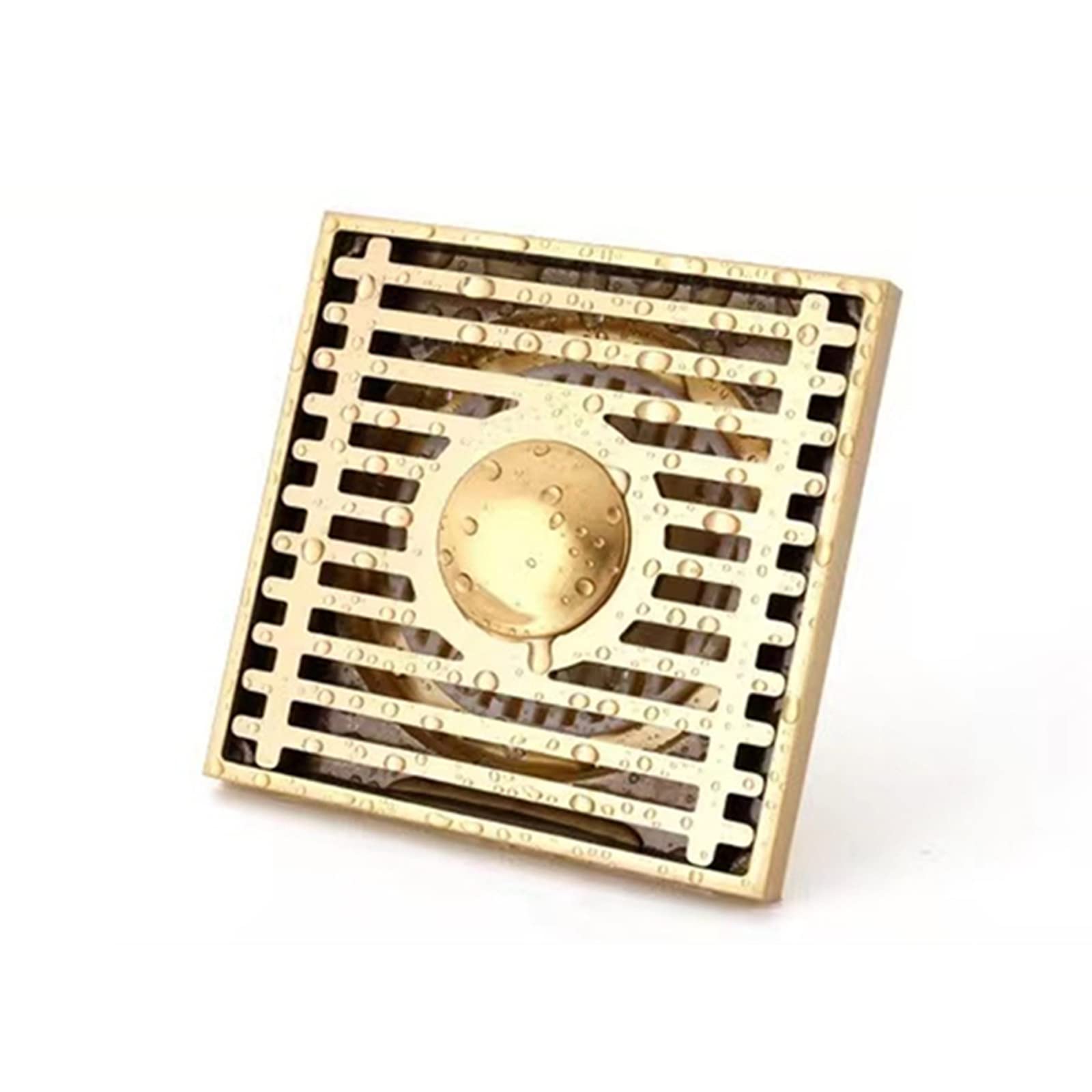 Abflussschutz, Waschbeckensieb, Bodenablauf, Bodenablauf, Duschrinnen Aus Verchromtem Messing, Badezimmerzubehör, Quadratische Abdeckung, Haarsieb, Balkon, Goldener Waschbeckenabfluss, 10 X 10 Cm