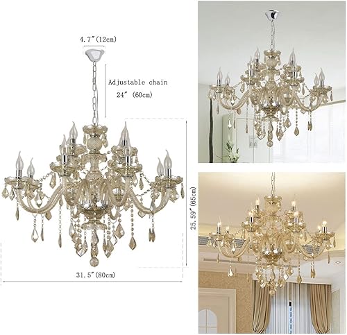 Miniatura 4 de Moderno candelabro de cristal K9 de lujo, lámpara colgante de cristal coñac de 12 luces, estilo vela, lámpara de cristal para comedor, hoteles,