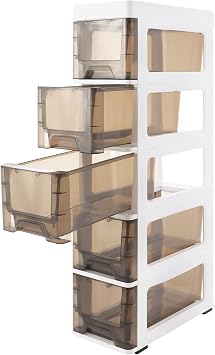 5-Tier Narrow Storage Cabinet, 33in Tall Slim Bathroom Storage Cabinet with 5 Drawers & 2 Organizer Boxs, Narrow Organizer for Small Spaces Bathroom Kitchen Laundry White+Black