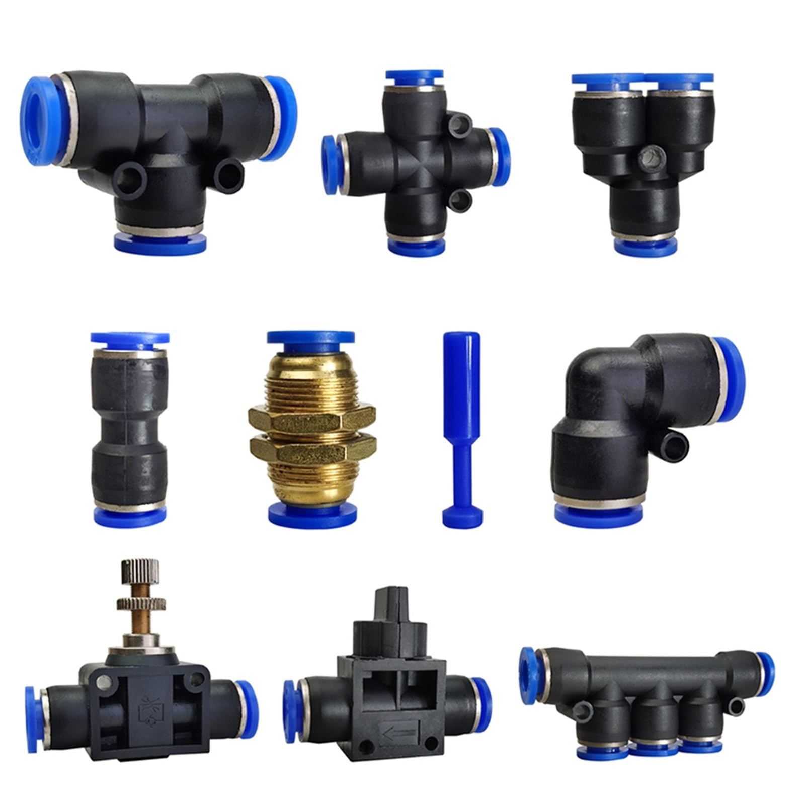 Hzomif Pk 100Pcs Pneumatic Push To Connect Fittings, 4Mm-16Mm Od Tube Air Quick Connectors Kit