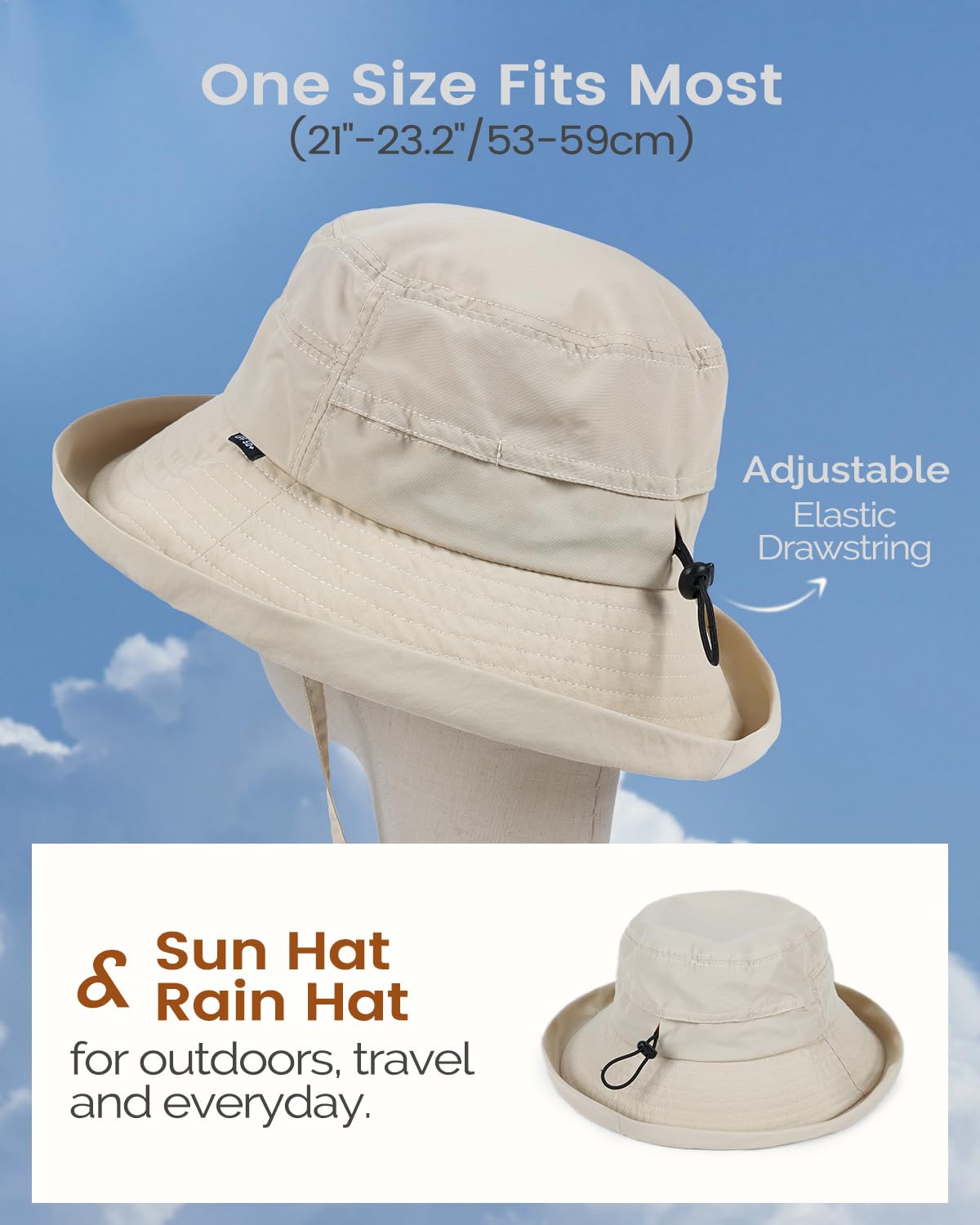 Creekstone Chapeau cloche imperméable pour femme UPF50+ à large bord, pliable, léger, pour randonnée, voyage en plein air