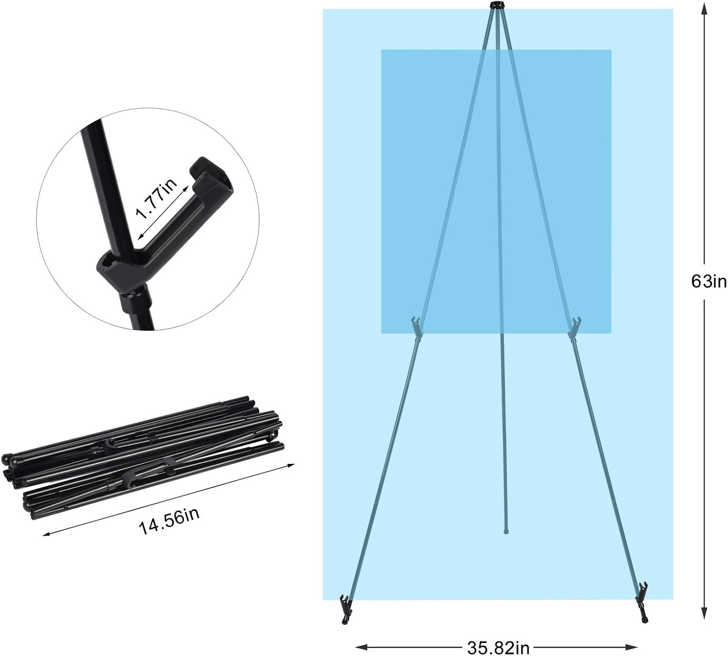 T-SIGN Instant Display Easel Stand - 63" Tripod Collapsible Portable Artist Floor Easel - Easy Folding Telescoping Adjustable Art Poster Metal Stand for Display Show : Arts, Crafts & Sewing