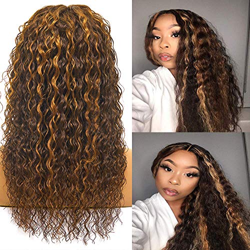 Highlight Water Wave Lace Front Wigs Human Hair Wigs Honey Blonde Water Remy Brazilian Human Hair Wigs for Women T-part Pre Plucked with Baby Hair 150% Density (26", Mixed4/27 Water Wig)