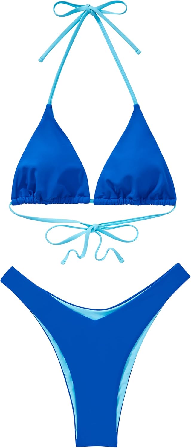 SUUKSESS Women Halter String Two Piece Bikini Sets Reversible Thong Swimsuit - Image 3