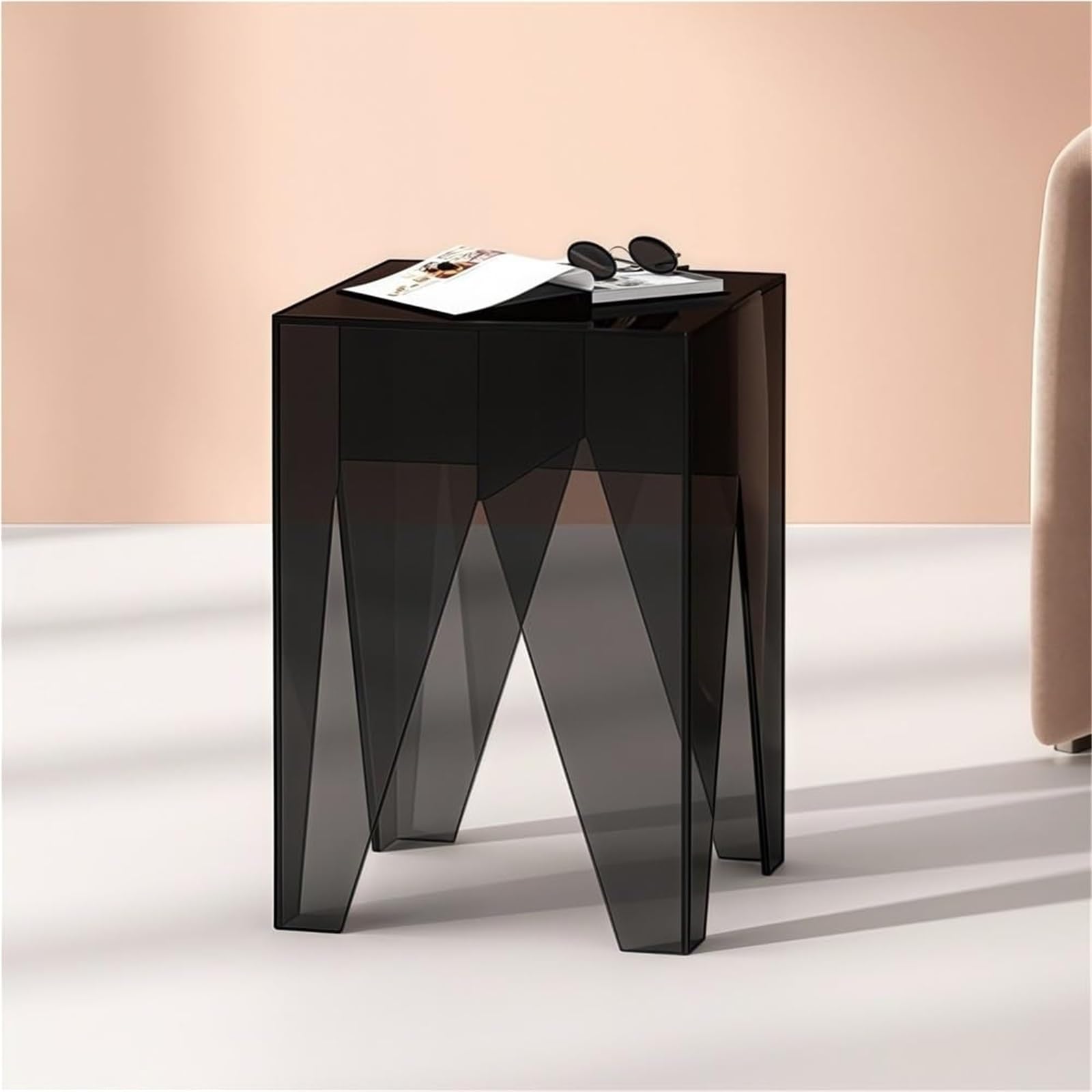 SXZenSpace Acrylic Sofa Side Table Clear Minimalist Accent Small Stool Nightstand for Living Room Balcony Multi-Purpose(Black)