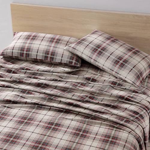 Image of Eddie Bauer - Flannel Sheets Full Size, Anti-Pilling & Wrinkle Resistant Cotton, Touchably Soft for All-Season Comfort - Bed Sheets with Matching Pillowcases & Fitted Sheet (Montlake Plaid Red)