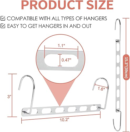 Miniatura 5 de Perchas que ahorran espacio, paquete de 12 organizadores de perchas de metal, ahorran espacio en el armario, perchas mágicas plegables para ropa