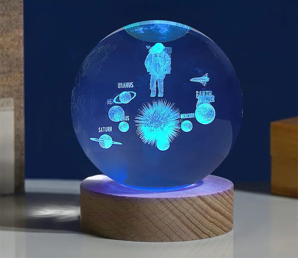 Veilleuse Boule De Cristal Système Solaire, Lampe Boule De Nuit Tactile