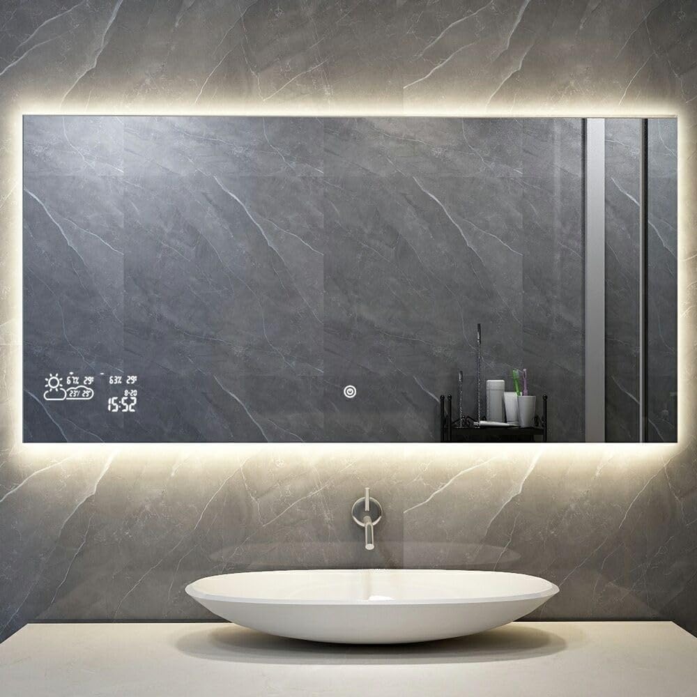Smart Spiegel mit LED Beleuchtung & Infrarotheizung 60x120 cm 500W – Badspiegel mit Heizung IP54 wasserdicht Touch Steuerung WLAN App Anti-Beschlag Wandheizung aus Glas