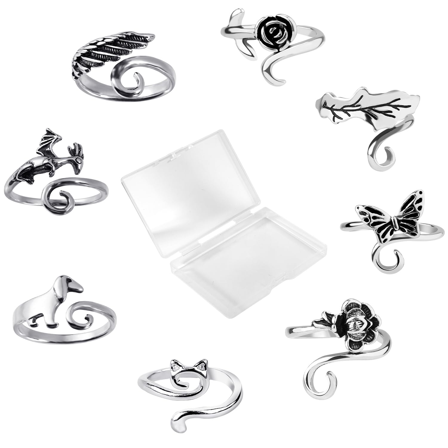 8 Pack Adjustable Crochet Tension Rings - Zinc Alloy Yarn Guide Rings For Crocheting & Knitting (Butterfly, Dog, Cat Designs) - View #5