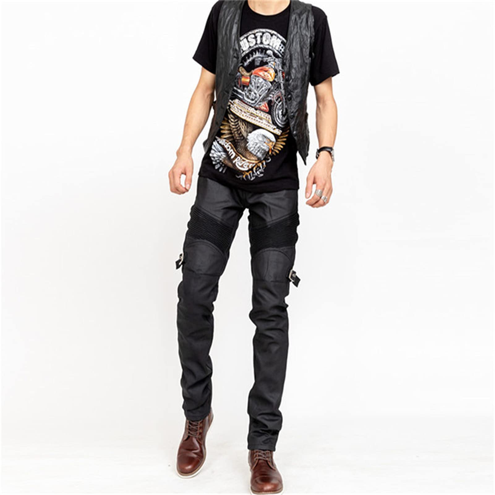 Pantaloni da moto da uomo, protezione anti-umidità, impermeabili, con protezione per fianchi e ginocchiere, realizzati in pelle Oxford
