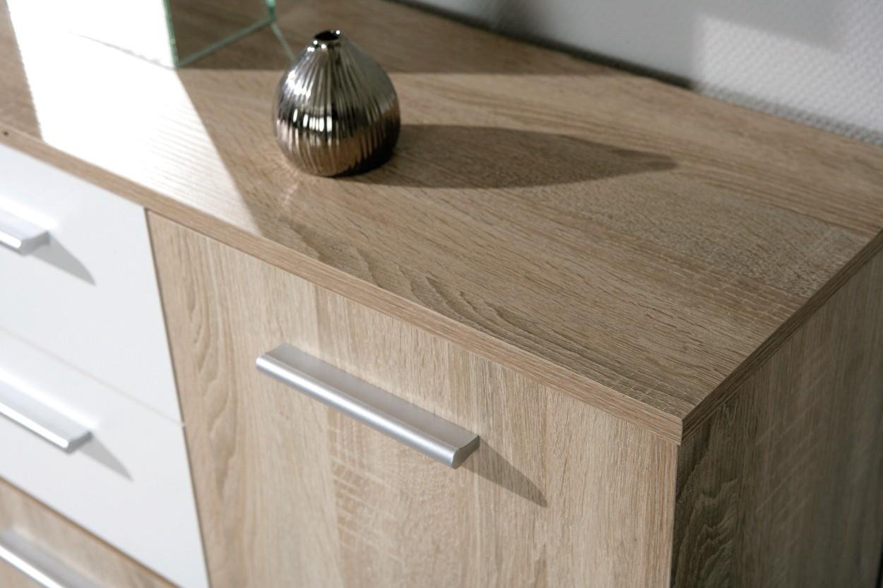 Inter Link – Kommode – Sideboard - Kommode mit 5 Türen und 2 Schubladen – 2 Farbig – Melaminbeschichtet – Sonoma Eiche Nachbildung und Weiß – BxTxH: 115x30x77 cm – Elvezia