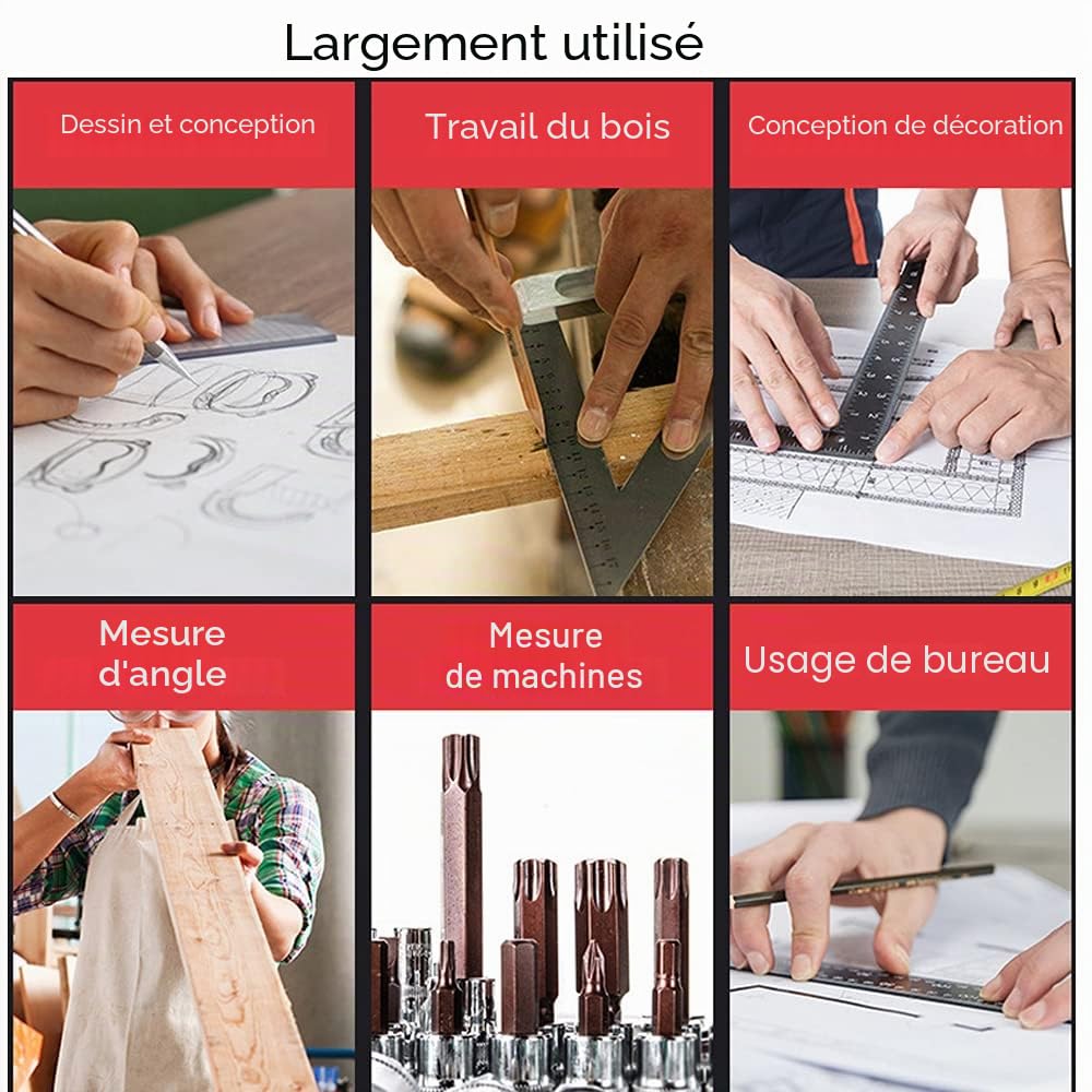 ASNOMY Equerre Menuisier Multifunctions 18cm et 30cm, Metal Aluminium Triangle Règle Équerre Trusquin Guide Raporteur Angle 45 90 Degres/Outillage Charpentier/Outil Traçage Guidage Menuiserie Bois