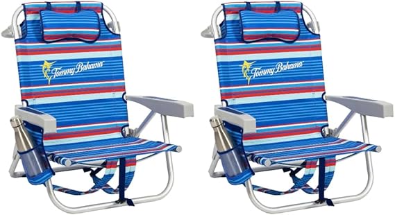 Tommy Bahama Backpack Beach Chair 2 Pack (Sailfish and Palms), Aluminum, Multicolor