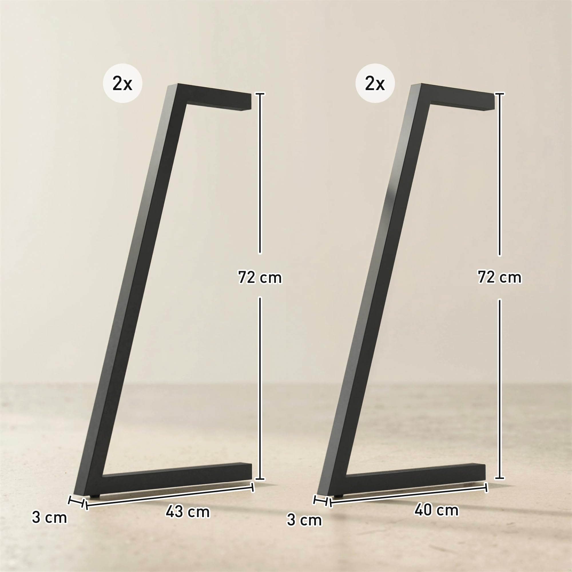 HOMCOM 4 Patas de Mesa de Acero para Mesa de Comedor 43x3x72 cm Negro