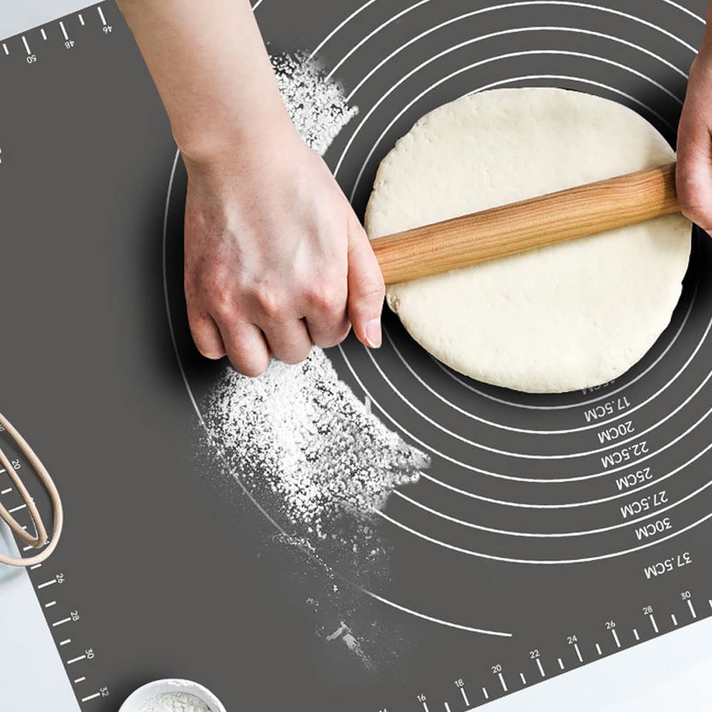 Tapis en Silicone pour La Cuisson, Rouleau À Pâtisserie Antiadhésif avec Mesures - Antidérapant, pour La Fabrication De Biscuits, Macarons, Pain Et Pâtisserie,Noir