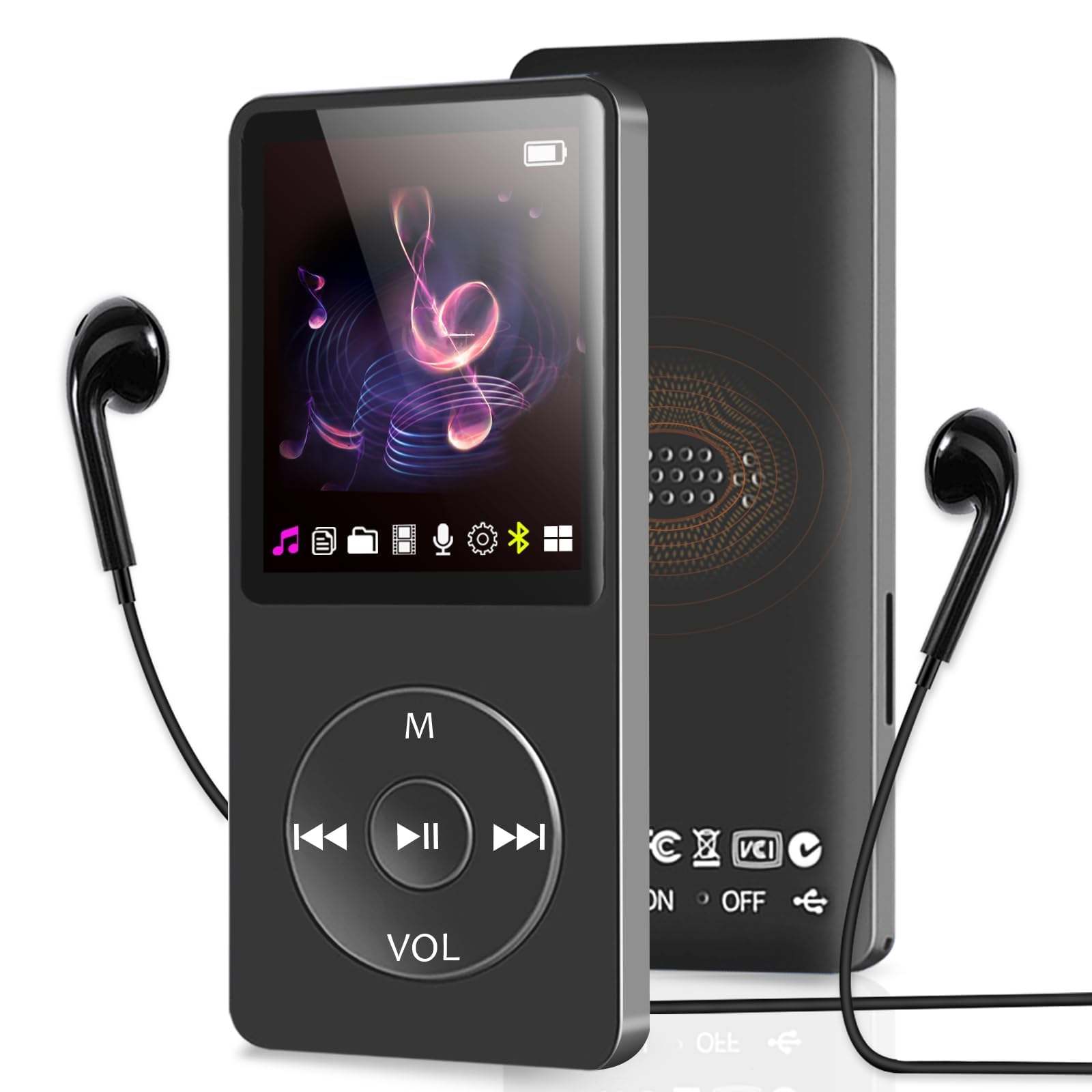 Photo 1 of MP3 Player with Bluetooth and Speaker, 32GB MP3 Music Player, Up to 128GB Storage Extension, Portable and Multifunctional MP3 Players with FM Radio, Inlcuding Earphones, Supports Shuffle Playing