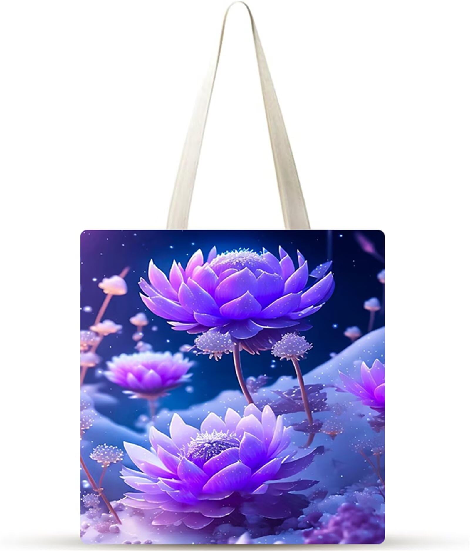 Fiori viola Borsa Tela,Tote Bag Tela,Borse per la Shopper Lavabili,Senza cerniera Borsa Tela,Canvas Tote Bag da Donna Regali per Shopping,Scuola,Viaggi,Spiaggia