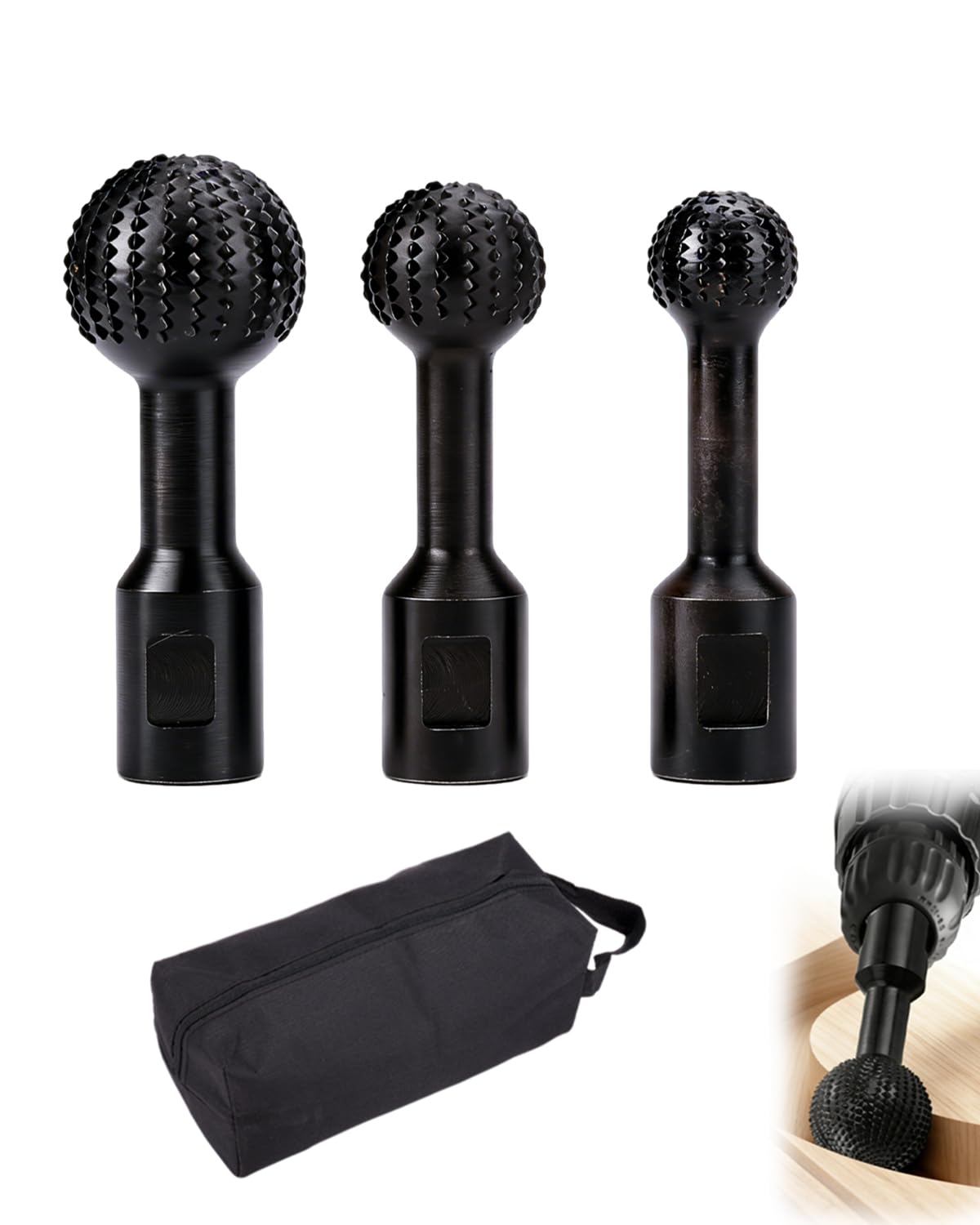 HAPPYER 3 PCS Sphere Rotary Burr Ball Set for 4 1/2" and 5" Angle Grinder, Wood Carving Gouge Tools with 5/8”-11 Threads, Spherical Grinding Heads for Shaping, Hollowing, Engraving & Polishing