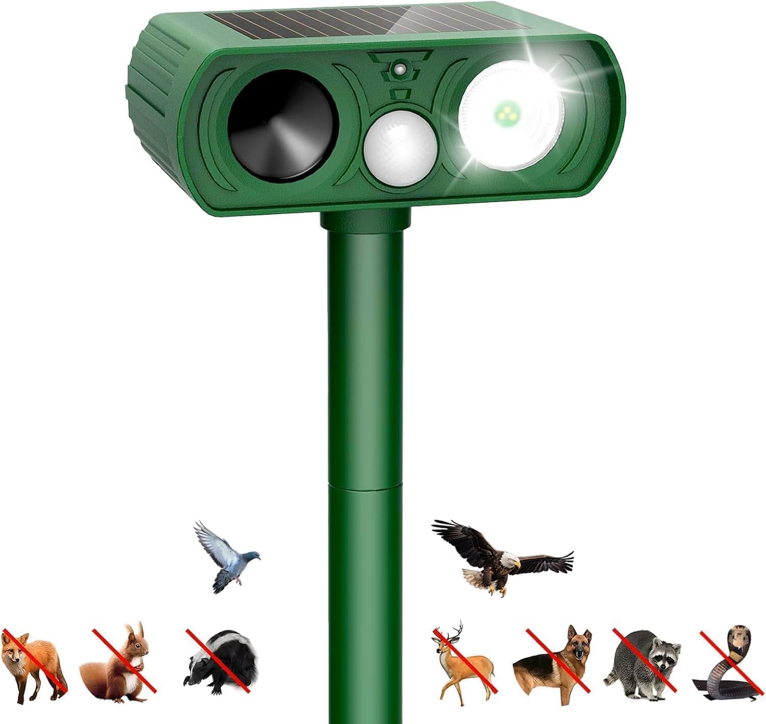 Cat Repellent for Gardens, Solar Powered, IP65 Waterproof, PIR Sensor, LED