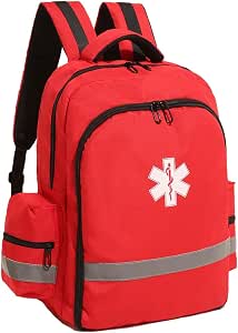 First Aid Backpack Bag for Medical Emergency, Trauma, and Travel - Red