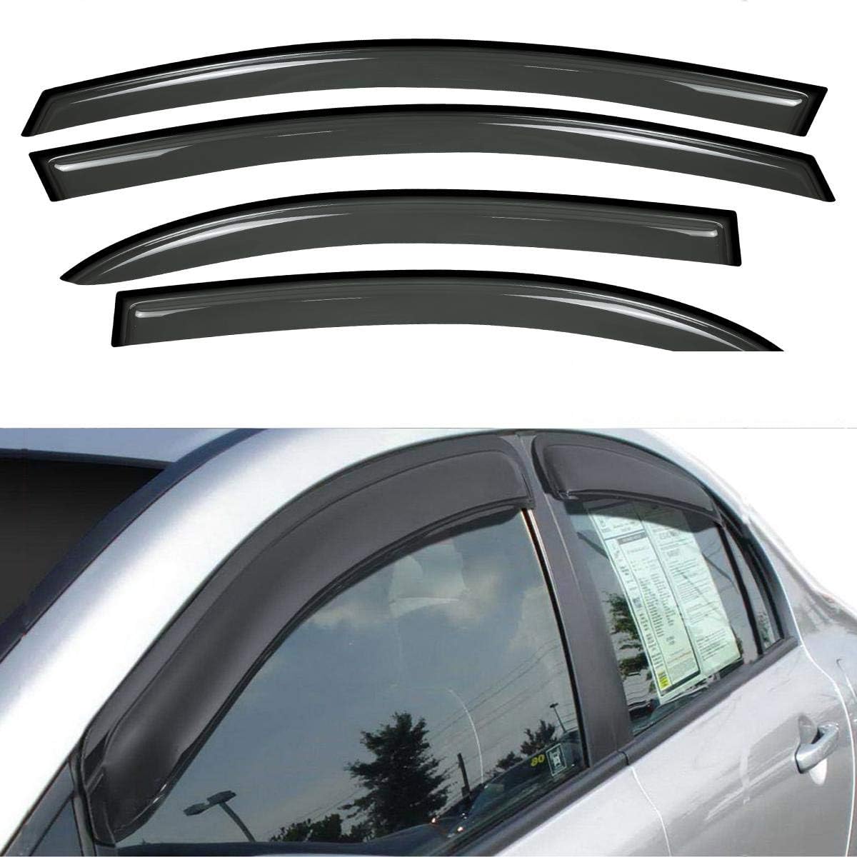 SYL Vent Shade Window Visors,for 06-11 Civic 4-Door Sedan 4pcs Front Rear Smoke Sun Rain Guard