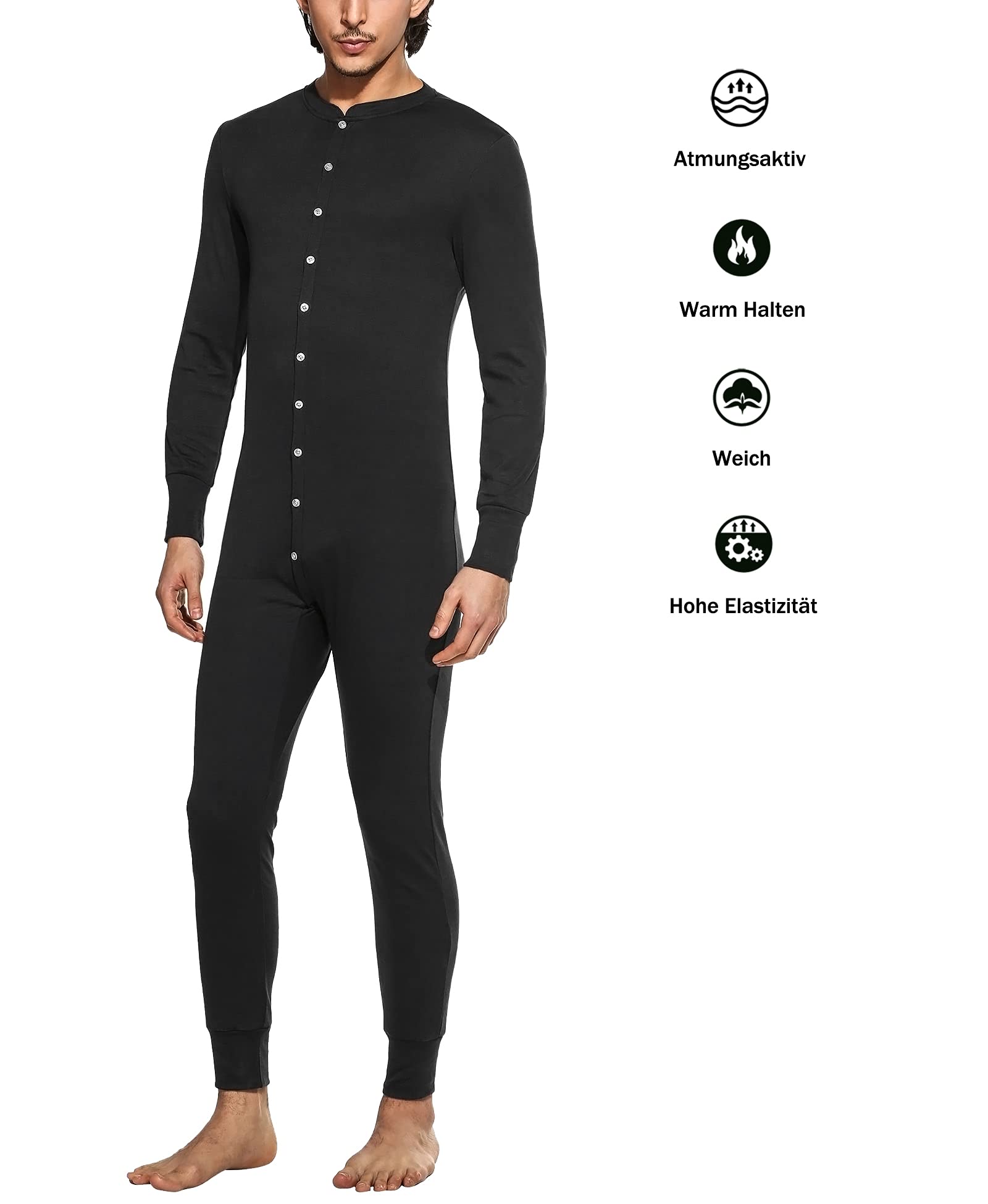 Hotouch Bielizna termiczna, męska, kombinezon jednoczęściowy, bawełna Onesie, bielizna termiczna, piżama na zimę, S-XXL