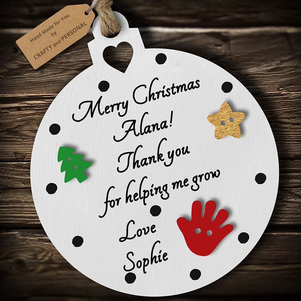Multi-Colour Personalised Nursery Teacher Merry Christmas Bauble tree decoration wooden thank you hanging ornament keepsake gift present for childminder keyworker (White #1)