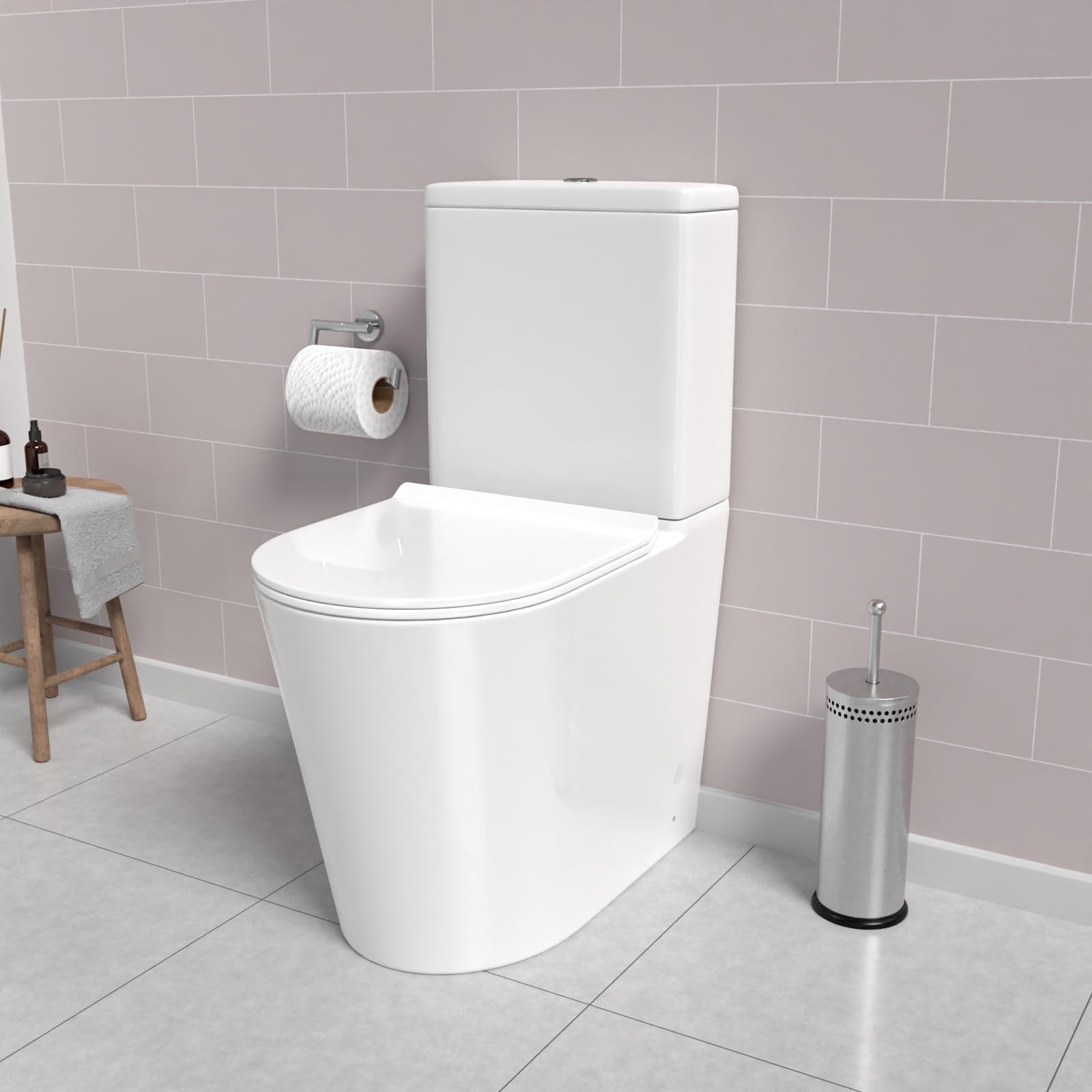 Nes Home Rimless Comfort Height Close Coupled Toilet with Seat & Cistern