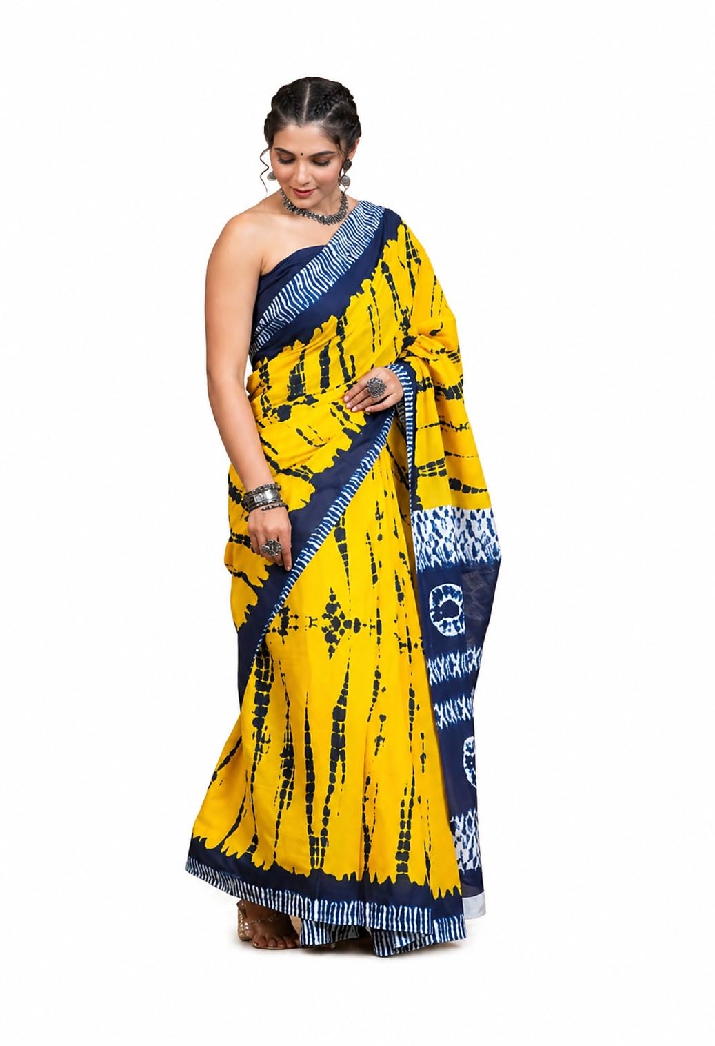Women’s Ready to Wear Printed Saree with Unstitched Blouse Piece – Pure Cotton Lightweight Easy Draping Daily Wear Saree (Yellow)-picture-24