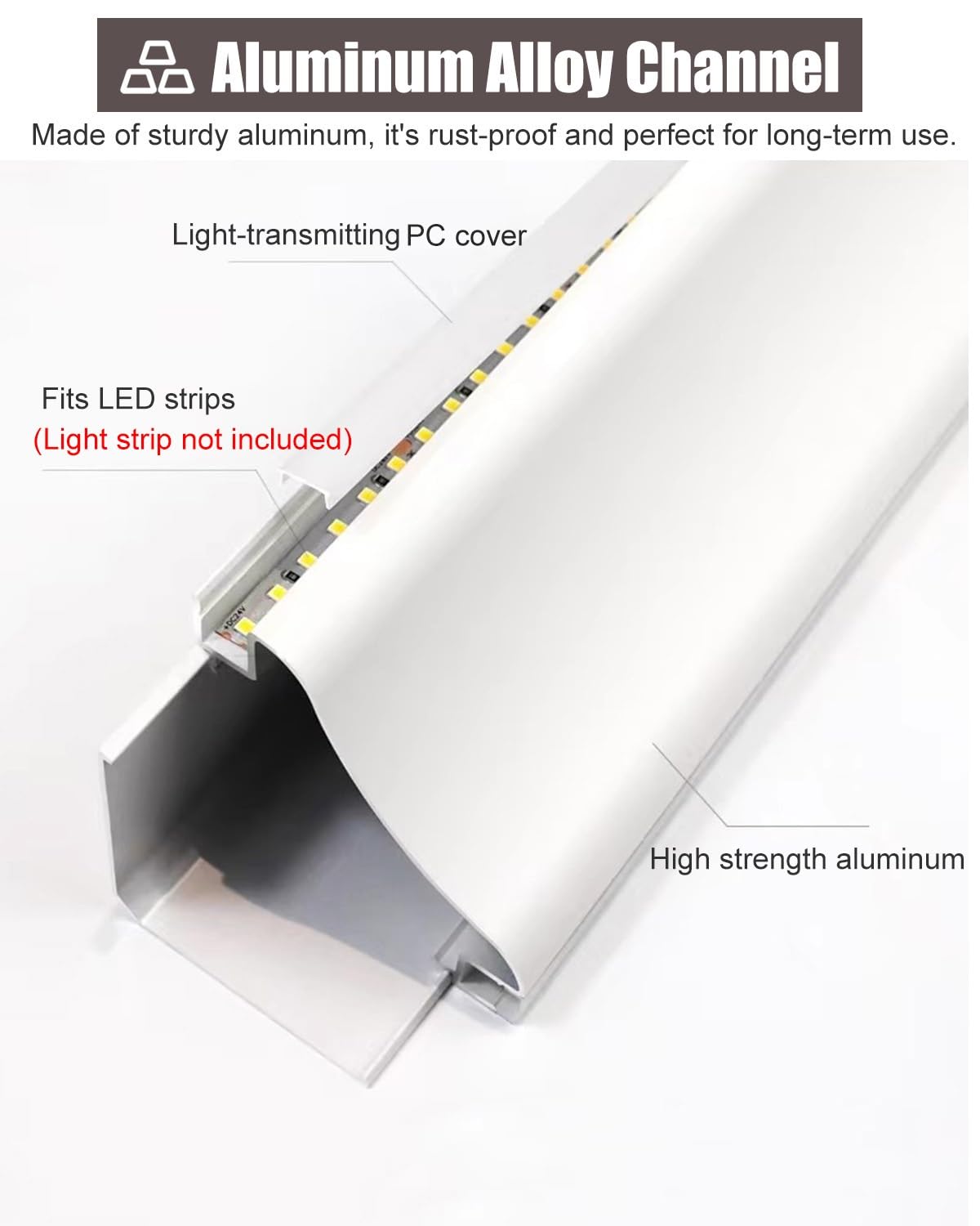 Listwa wykończeniowa LED z kanałem dyfuzora, aluminiowa listwa sufitowa do oświetlenia pośredniego, listwa sufitowa LED, 4,3 m, do dekoracji sypialni