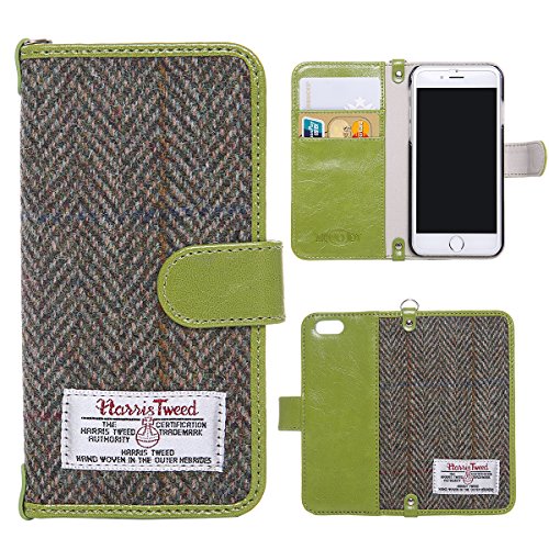 Funda iPhone 6s, Funda iPhone 6, MONOJOY Funda Cuero Resistente, [ Harris Tweed ], [Ranuras para Tarjetas y Billetes] [Estilo Folio], [Cierre Magnético] (Verde)