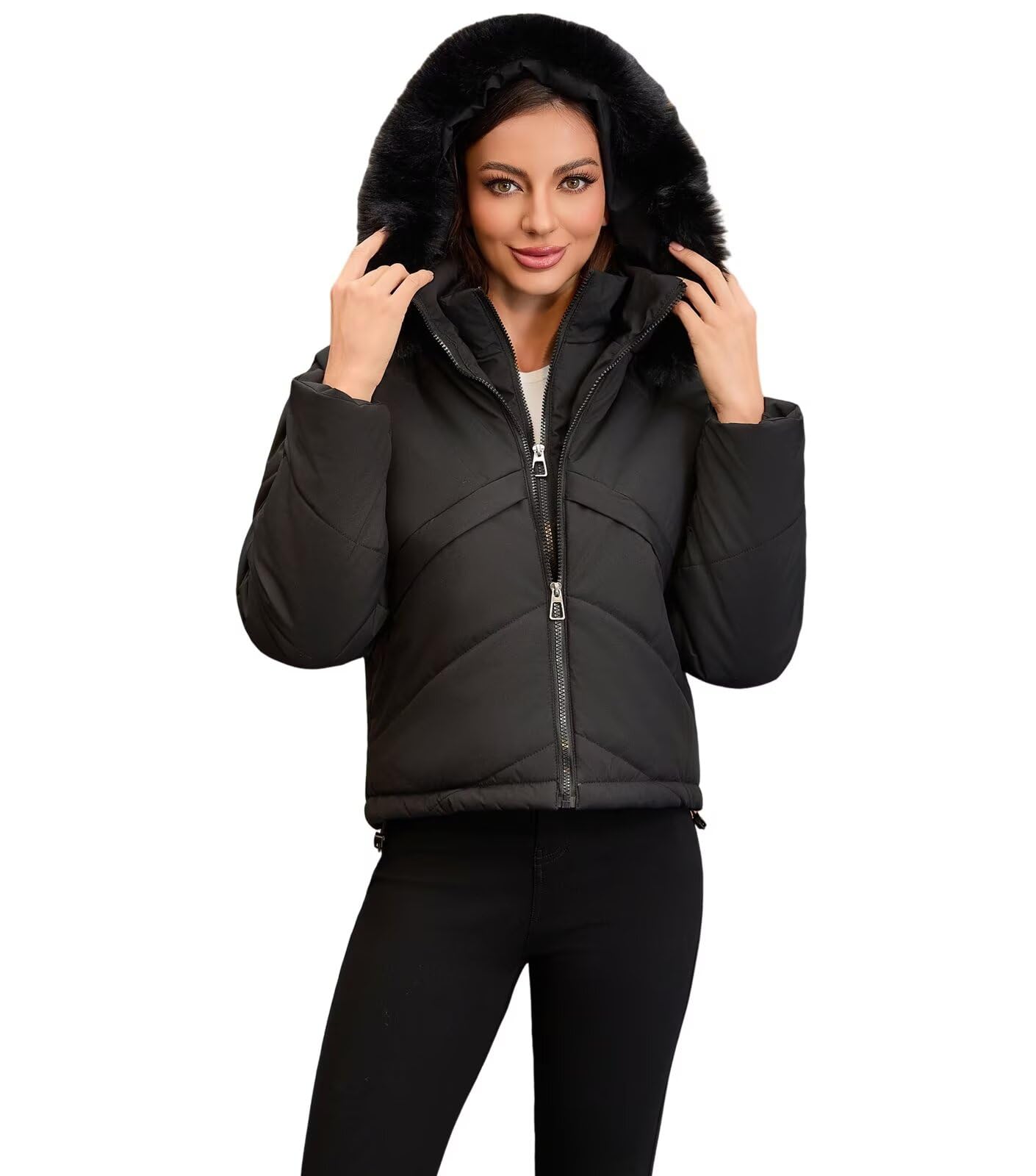 Chaquetas ligeras de invierno para mujer 2 en 1 Chaleco acolchado sin mangas corto Abrigo acolchado con capucha para mujer