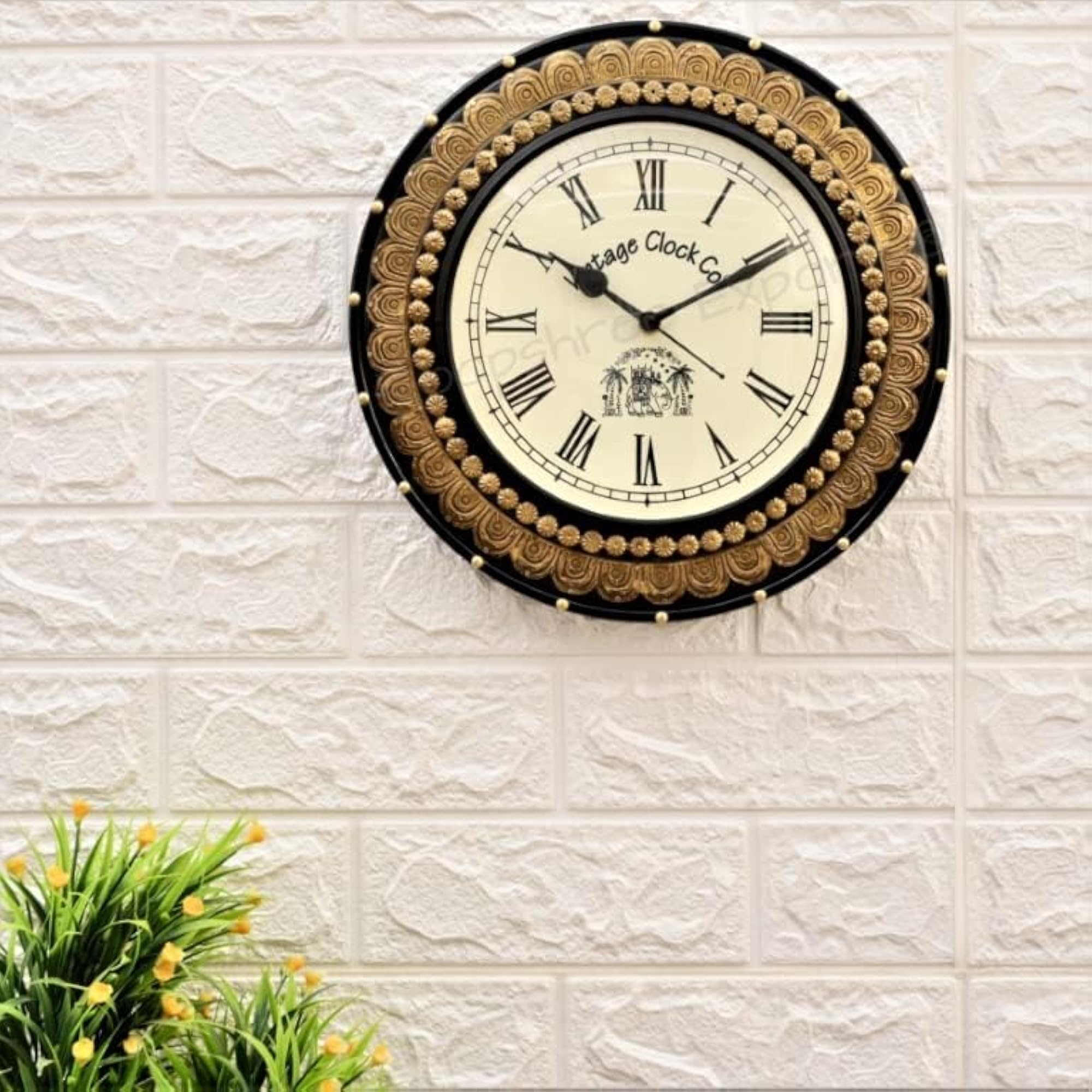 Pine Wood MDF Abstract Wall Analog Clock, Black