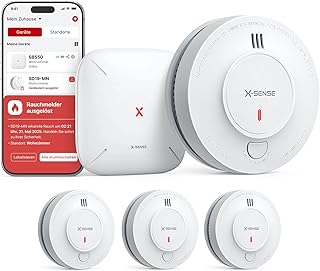 X-Sense Smart WLAN-Rauchmelder Feuermelder mit 10-Jahres-Batterie und SBS50 Basisstation, TÜV Rheinland Zertifiziert, photoelektrischer vernetzbarer Funk-Brandmelder, SD19-MN31, 3 Stück