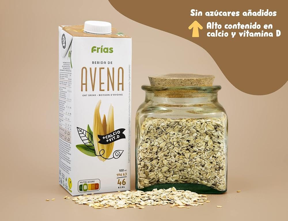 Frías Bebida Vegetal de Avena Enriquecida con Calcio Pack 6 x 1L Sin Lactosa Sin Azúcares Añadidos Vegana