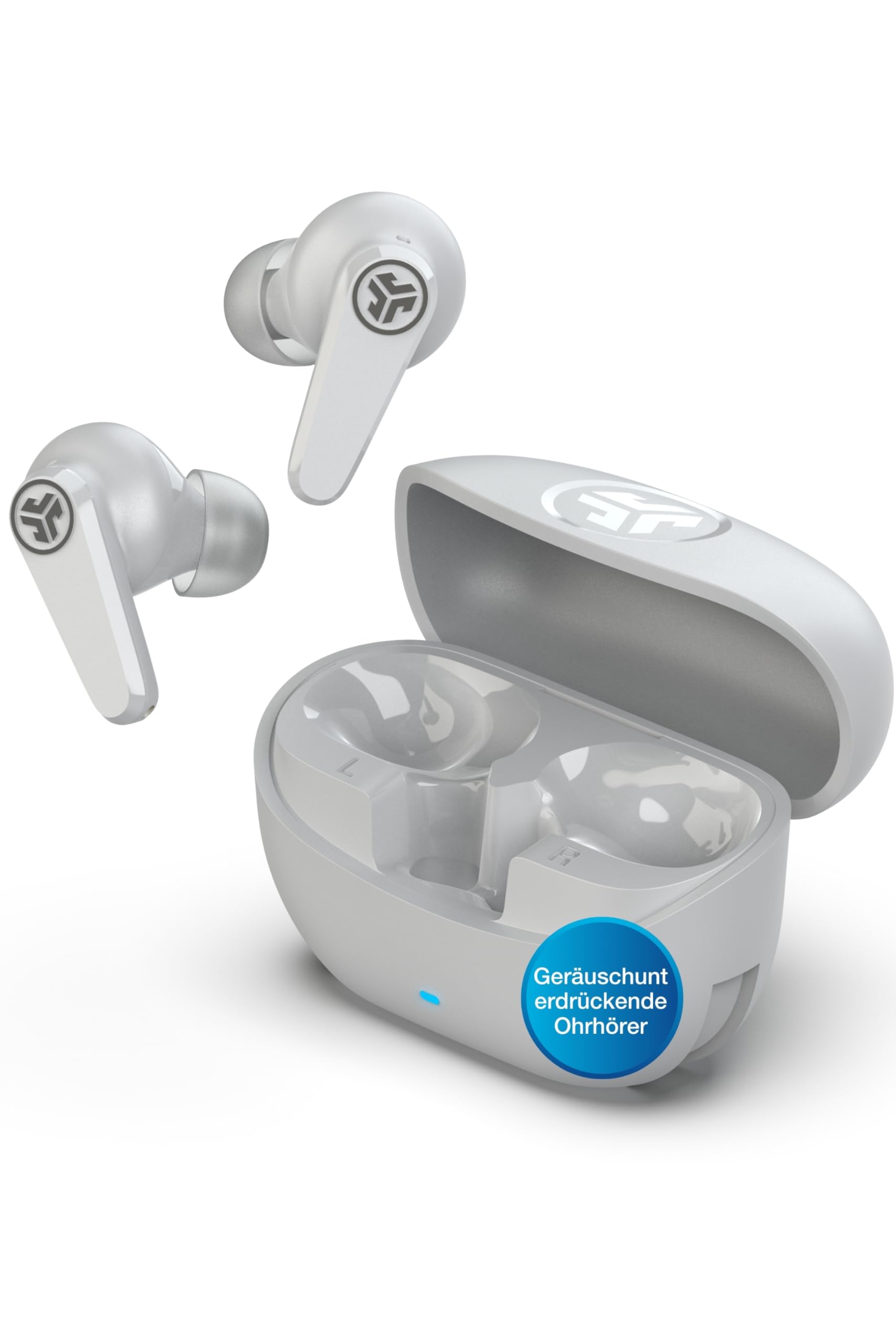 JLab Go Pods ANC In-Ear Kopfhörer Bluetooth mit Noise Cancelling - Kabellose Earbuds mit 26+ Std. - Hybrid-Geräuschunterdrückung, Multipunt, IP55, Sound per App einstellbar, Wolkenweiß