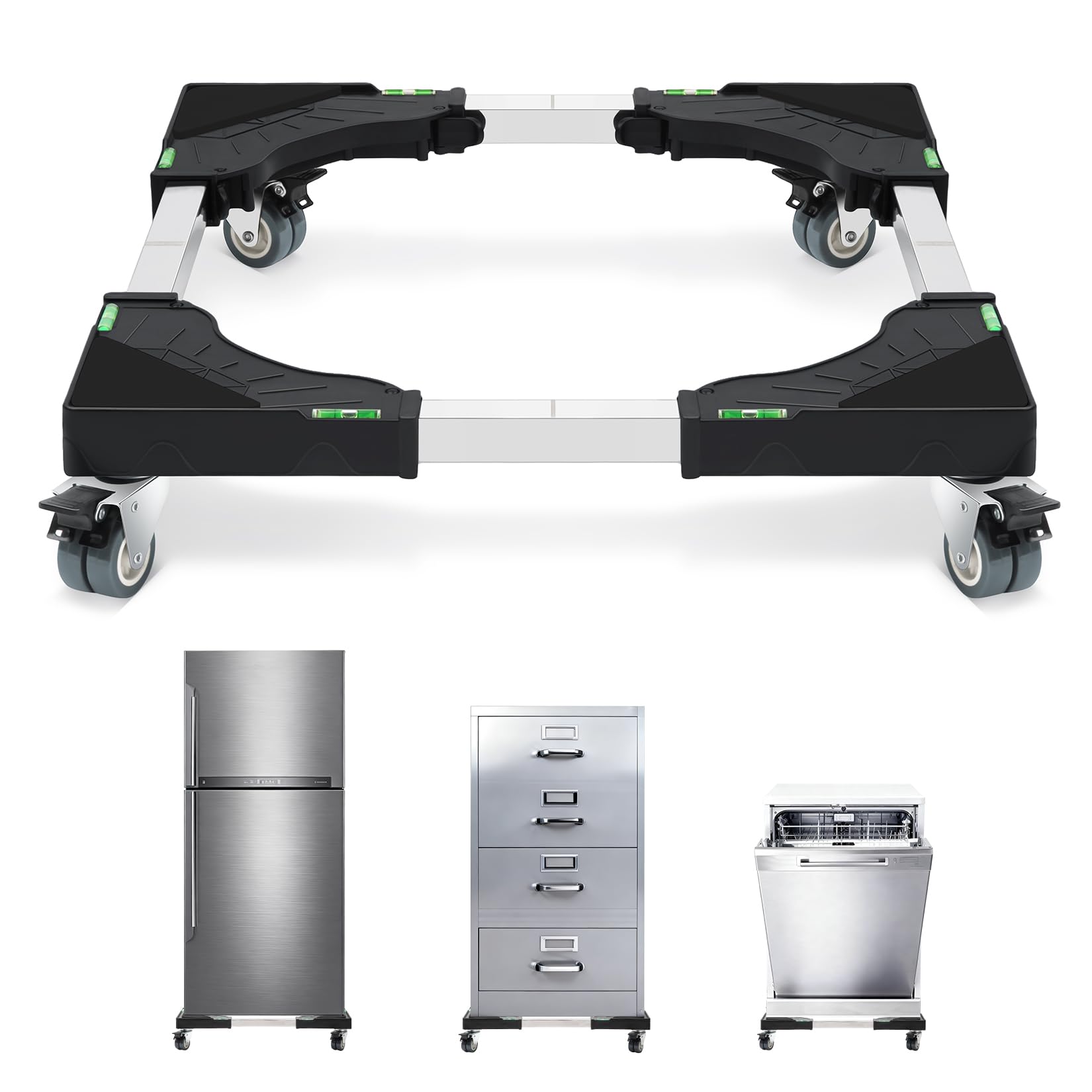 Nefish Furniture Dolly Adjustable Mini Fridge Stand with Wheels Washing Machine Stand Mobile Roller with 4 Locking Swivel Wheel Universal Mobile Base Moving Cart for Dryer Refrigerator