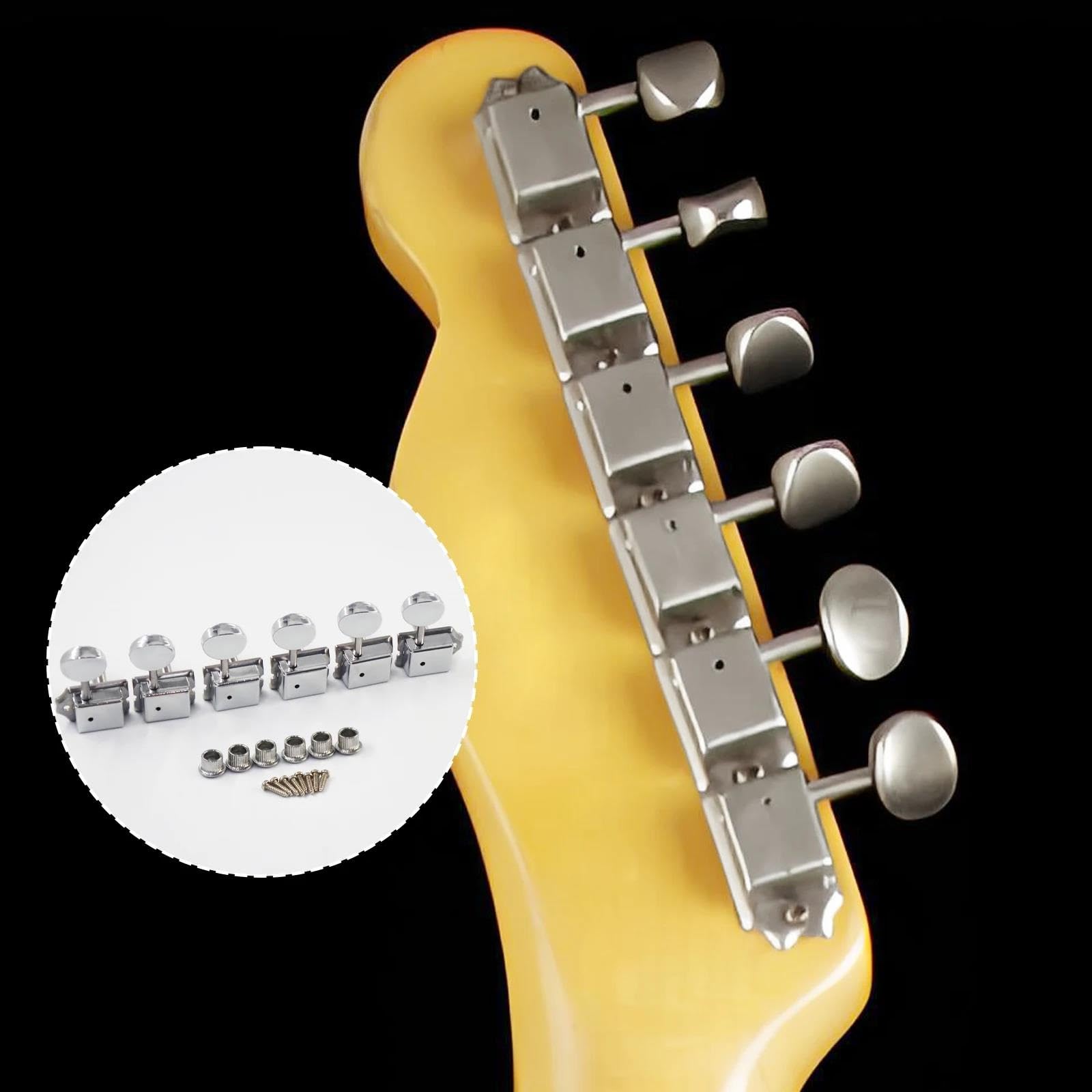 Miłośnicy muzyki Kołki Do Strojenia Gitary Kombinowany Klucz Do Strojenia Retro String Odpowiedni Gitary Elektrycznej 6 Prawych(Chrome)