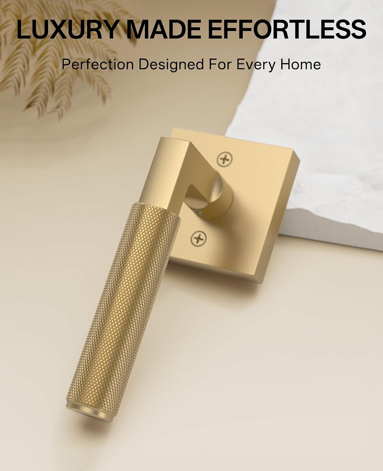 Amerdeco 2 Pack Champagne Bronze Dummy Door Handles, Non-Turning Decorative Door Lever with Door Knobs for Closet, French Double Doors, Pantry & Interior Push Use AM0021