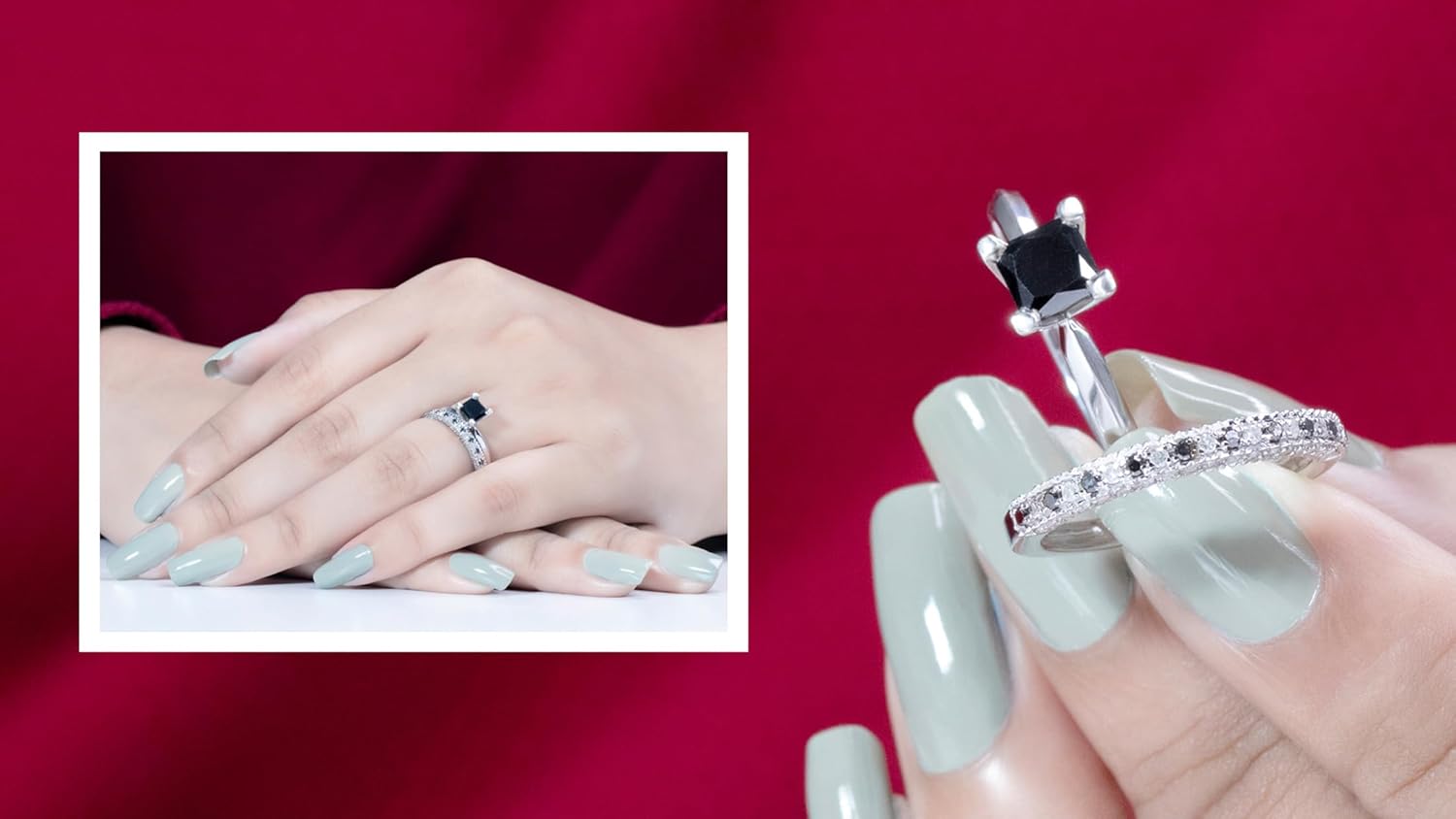 Dazzlingrock Collection 1.50 Cttw 18K Solid Gold Princess Cut Black & Round White Diamond Engagement Ring Set 1 - Image 2