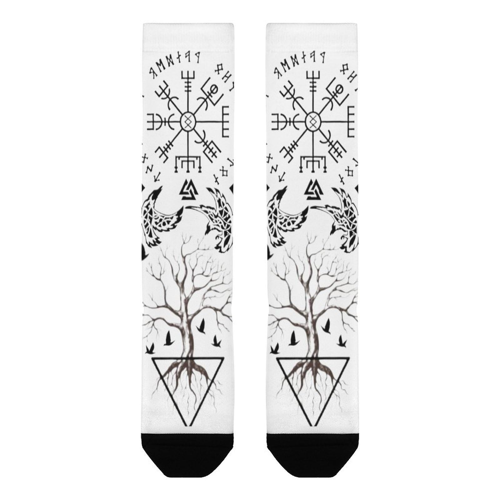 Chaussettes Viking Art Harajuku, Motif Valkyrie Arbre de Vie Imprimé, Décontractées, Respirantes et Cool(Vegvisir,10pair)