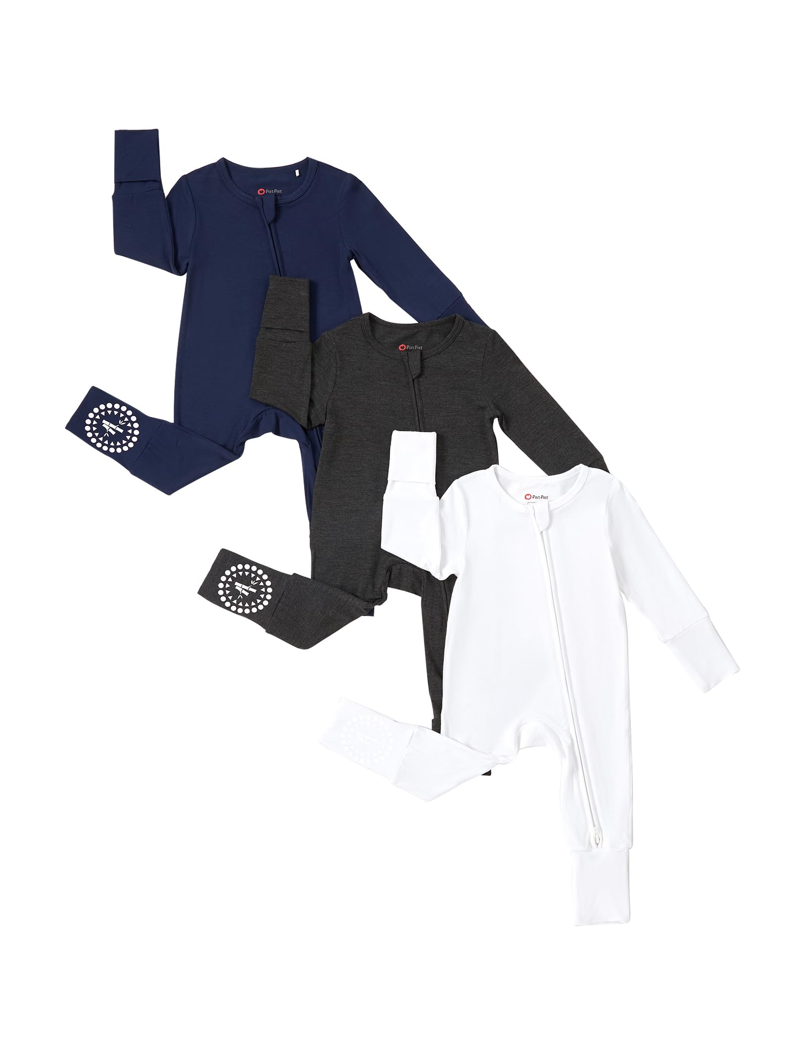 PatPat Lot de 3 barboteuses pour bébé garçon de 0 à 24 mois Ensemble pyjama en viscose de bambou avec chauffe-pieds Vert olive Gris ou Bleu marine Blanc Gris foncé