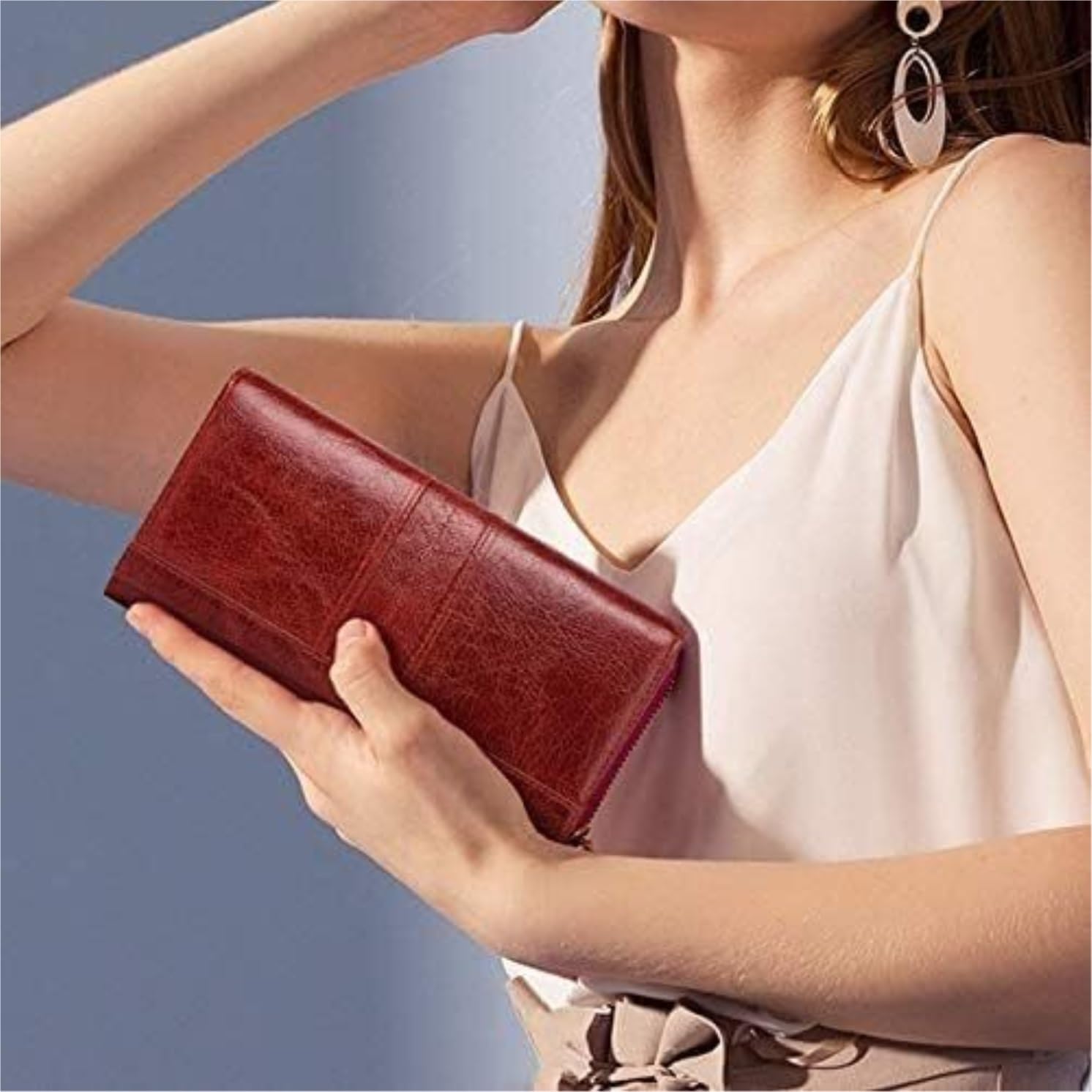 Funzione Di Contenimento Portafoglio Da Donna In Pelle Con Chiusura Magnetica Fibbia Di Grande Capacità Pochette Per Porta Carte Per Viaggio Uso Quotidiano(Blue)