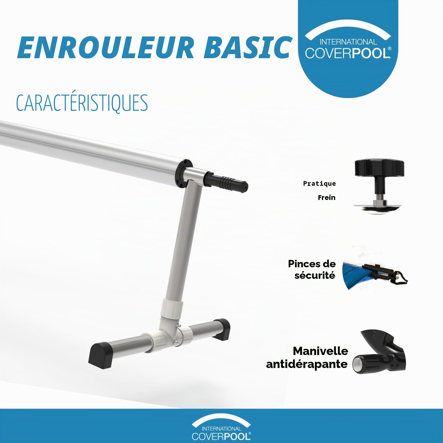 INTERNATIONAL COVER POOL Enrouleur de Couverture de Piscine Basic. Réglable jusqu'à 4,2m avec Tube 80mm. ÉCONOMIQUE, Facile à Assembler